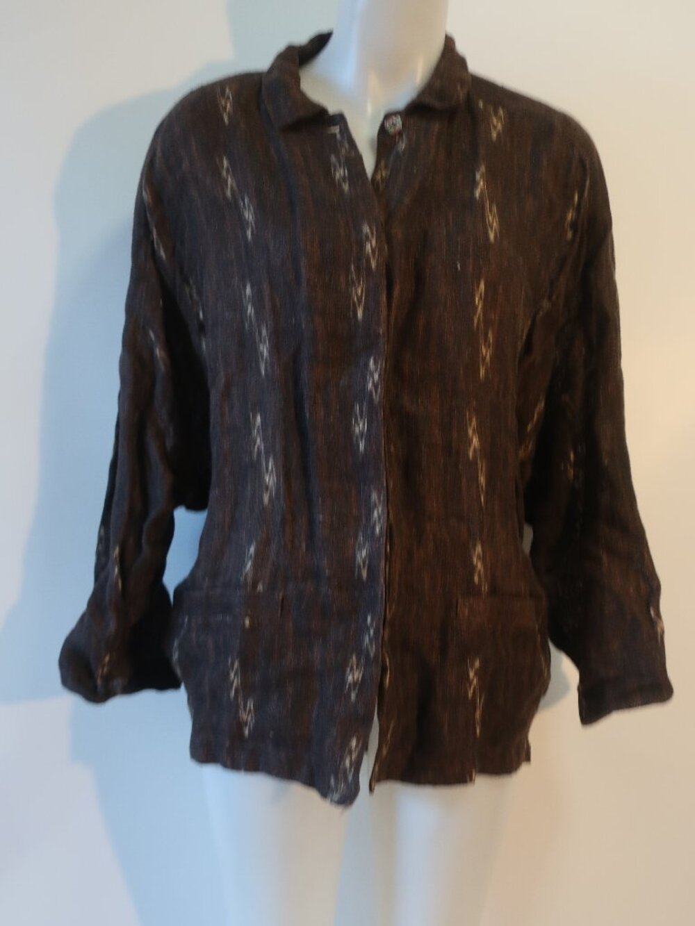 Womens Calla Brown Cream (Item- 175) Printed Button Down Shirt Top 10